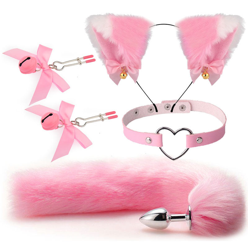 Image of Sex mask ear hairpin backyard anal plug female supplies sm metal fun suit fox tail four-piece set